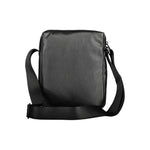 Calvin Klein black polyester men's shoulder bag with adjustable strap, showcasing minimalist elegant design on white background.