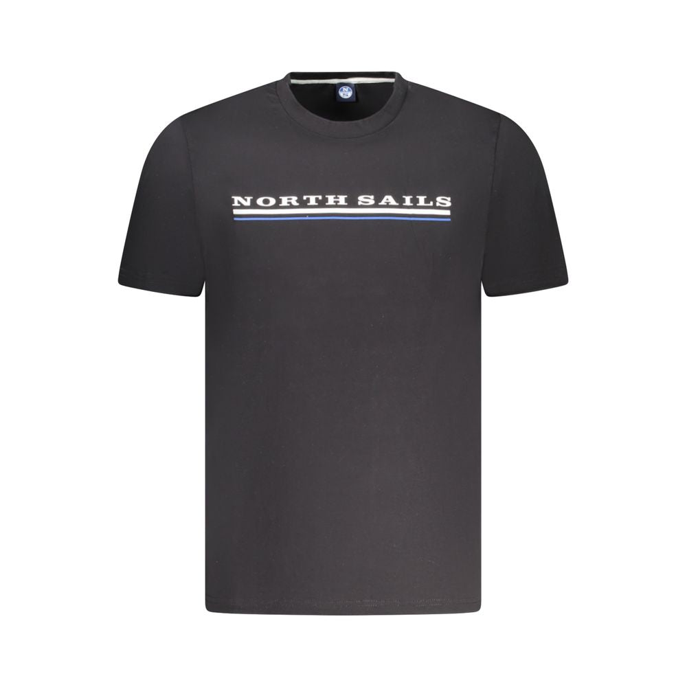 North Sails Black Cotton Men T-Shirt featuring a crew neck and iconic logo print.