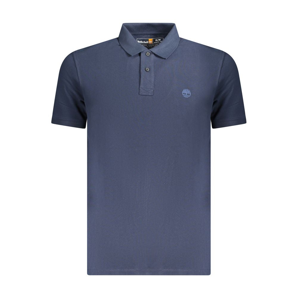 Timberland Blue Cotton Men Polo Shirt - short sleeve, organic cotton, signature embroidery logo, perfect for casual outings.