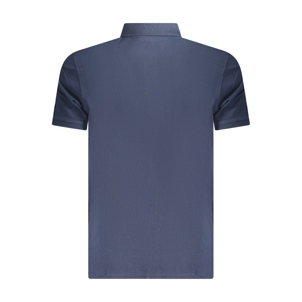 Back view of Timberland Blue Cotton Men Polo Shirt made from 100% organic cotton, featuring iconic embroidered logo.