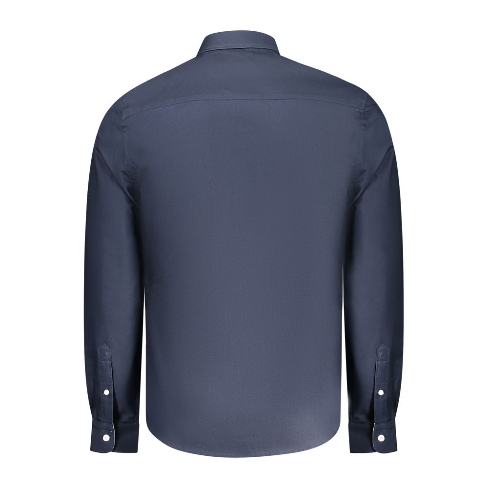 Back view of North Sails Blue Cotton Men Shirt showcasing long-sleeves and button cuffs for a stylish and premium look.