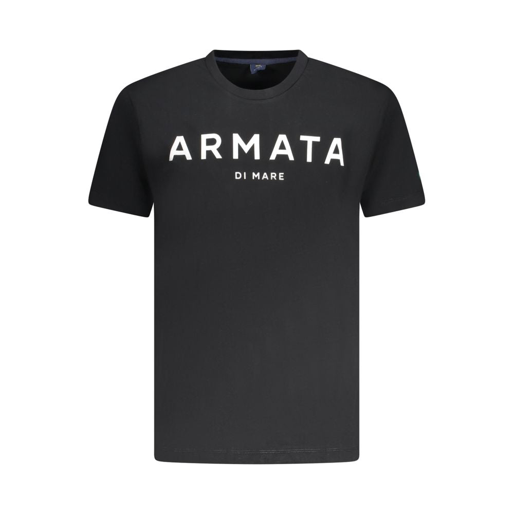 Armata Di Mare Black Cotton Men T-Shirt with logo and crew neck in black color