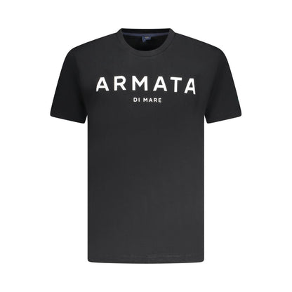 Armata Di Mare Black Cotton Men T-Shirt with logo and crew neck in black color