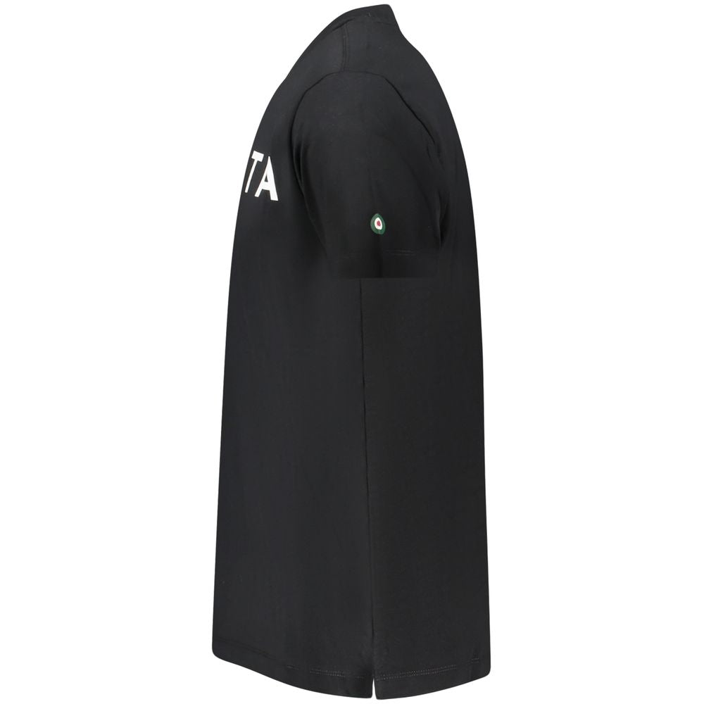 Side view of Armata Di Mare Black Cotton Men T-Shirt with logo and distinct print, crew neck, and short sleeves.