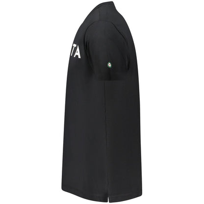 Side view of Armata Di Mare Black Cotton Men T-Shirt with logo and distinct print, crew neck, and short sleeves.