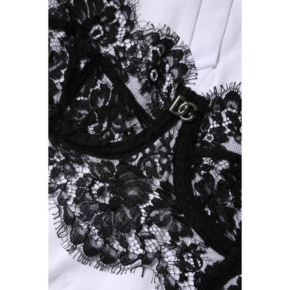 Dolce & Gabbana White Lace Cotton V-Neck Short Sleeves Top