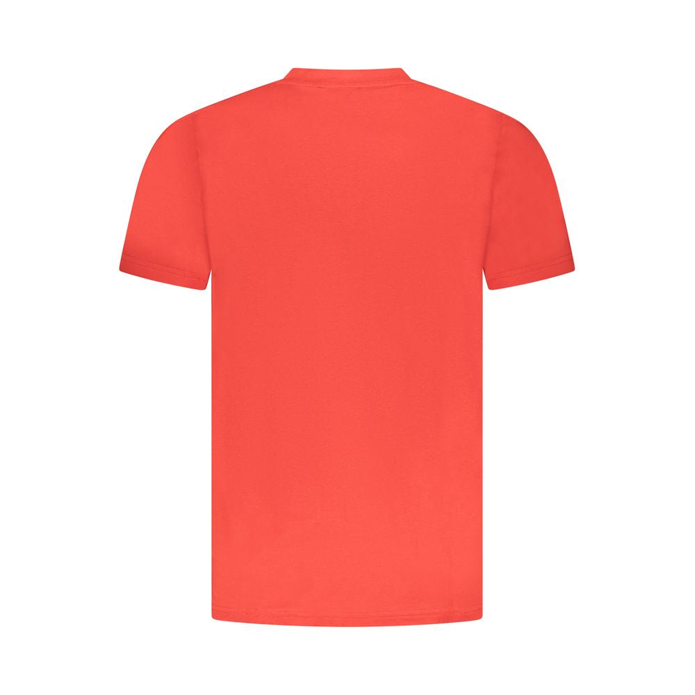 Back view of Cavalli Class Red Cotton Men T-Shirt, featuring a bold design with a crew neck and premium cotton fabric for comfort.