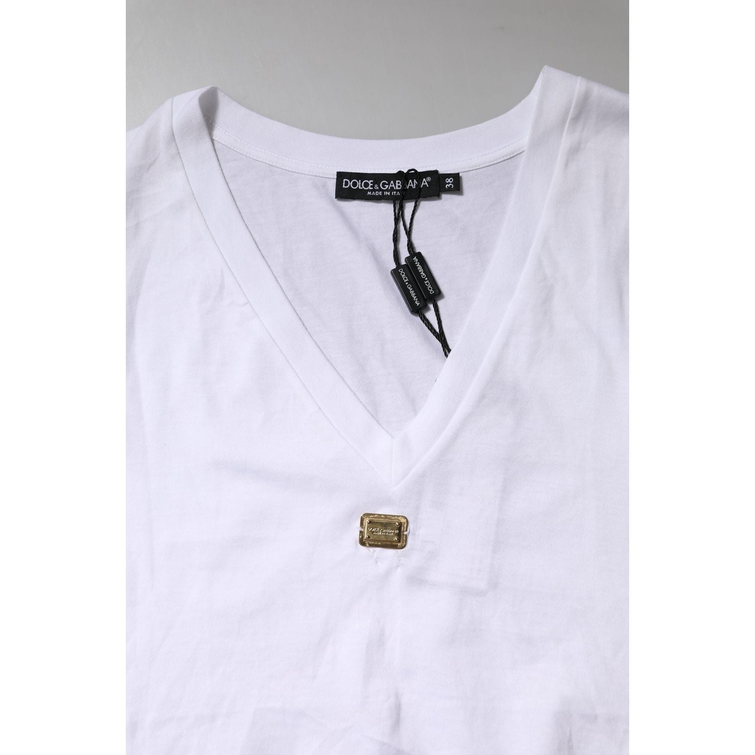 Dolce & Gabbana White Cotton Short Sleeve V-Neck Top T-shirt