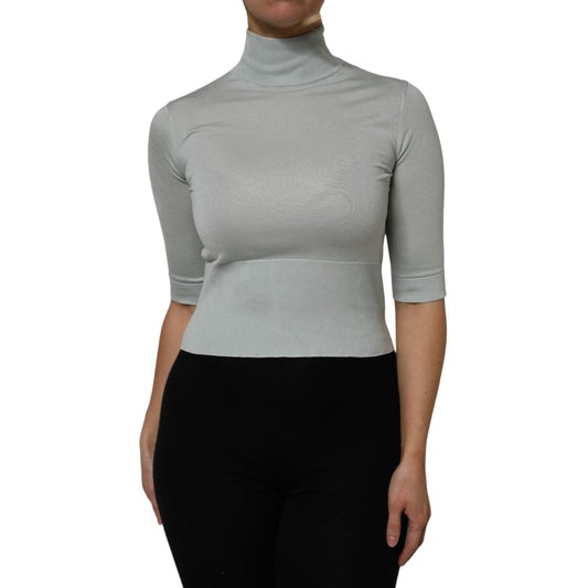 Dolce & Gabbana Light Green Silk Turtleneck 3/4 Sleeves Top