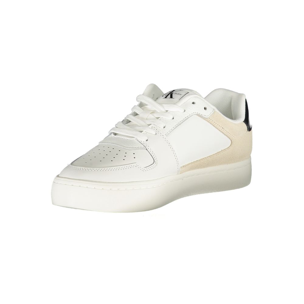Calvin Klein White Polyester Sneaker with laces, contrast details, and logo, made with 50% recycled thermoplastic rubber.
