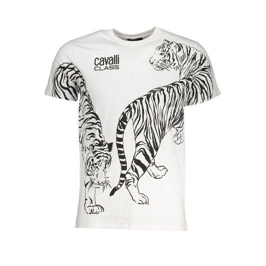 Cavalli Class White Cotton T-Shirt CA-28595-XL