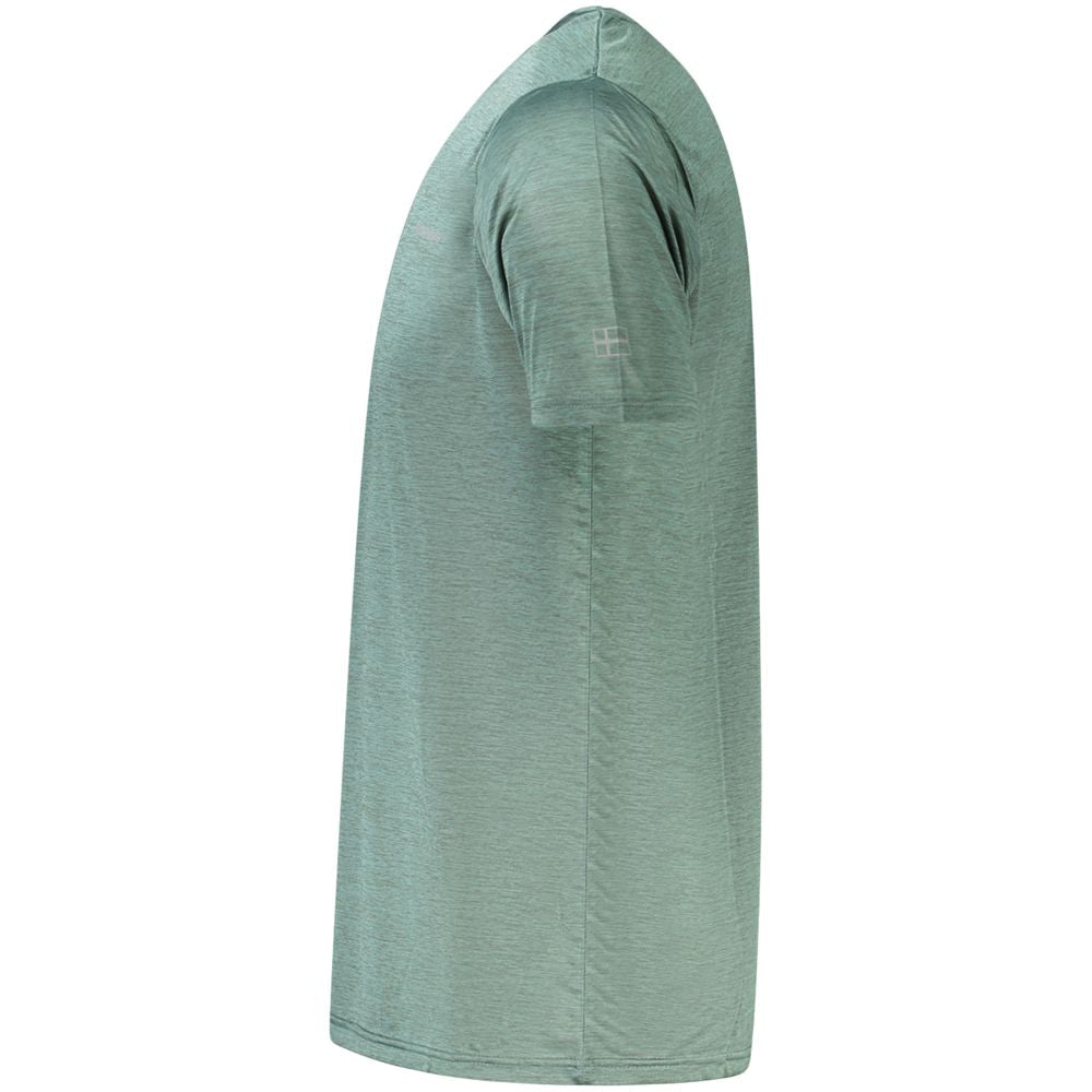 Side view of Norway 1963 Green Polyester T-Shirt with short sleeves and crew neck, made from breathable recycled materials.