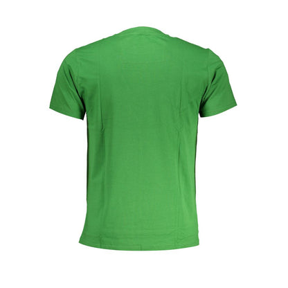Cavalli Class Green Cotton T-Shirt, short-sleeved, crew neck with logo print, back view.