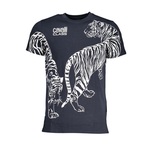 Cavalli Class Blue Cotton T-Shirt CA-28626-XL