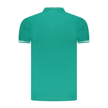 Rear view of Cavalli Class Green Cotton Men Polo Shirt featuring bold green color and contrast detailing.