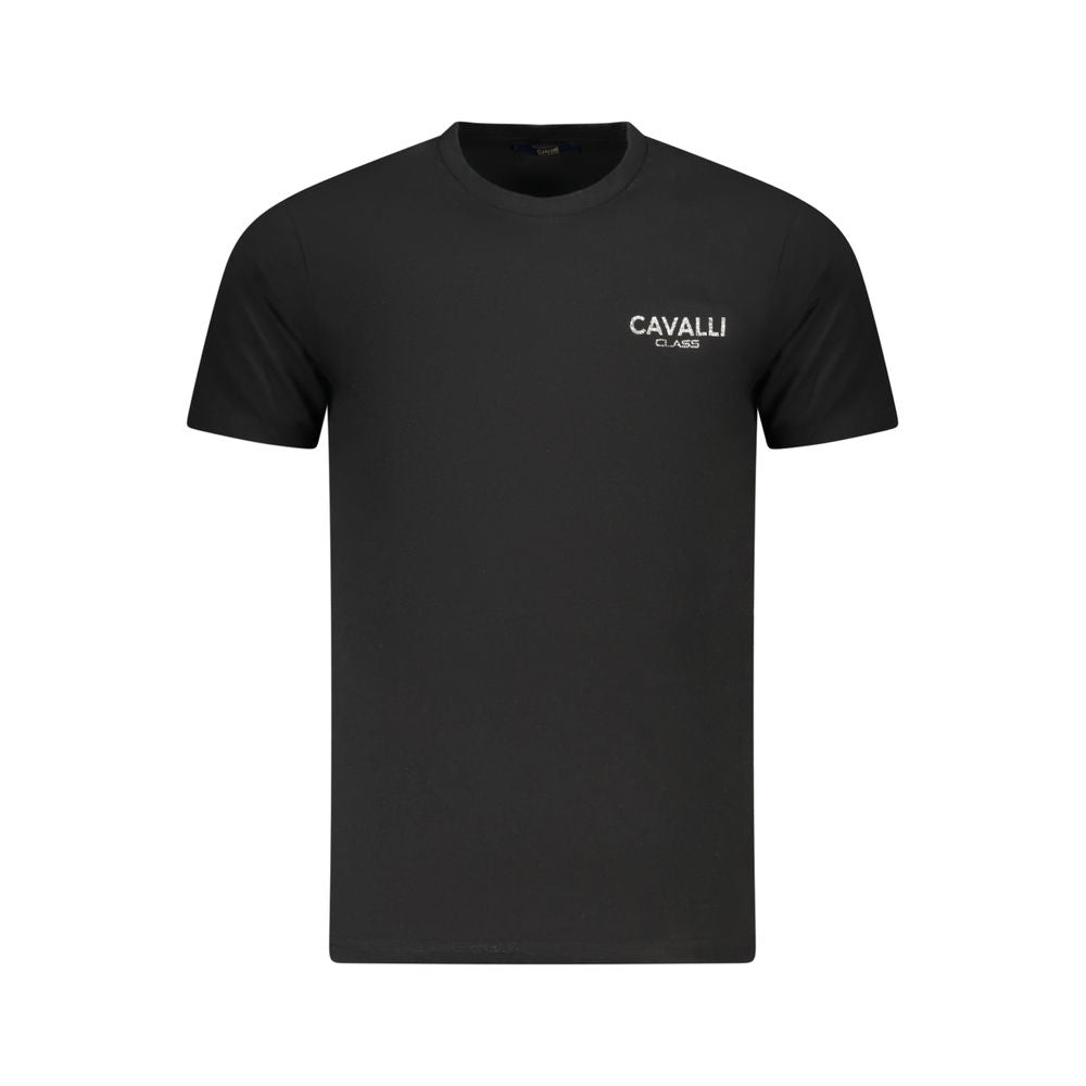 Cavalli Class Black Cotton Men T-Shirt with logo print, offering sophistication and comfort, perfect for the modern man's wardrobe.