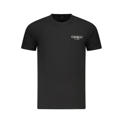 Cavalli Class Black Cotton Men T-Shirt with logo print, offering sophistication and comfort, perfect for the modern man's wardrobe.