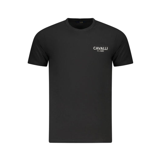 Cavalli Class Black Cotton Men T-Shirt with logo print, offering sophistication and comfort, perfect for the modern man's wardrobe.