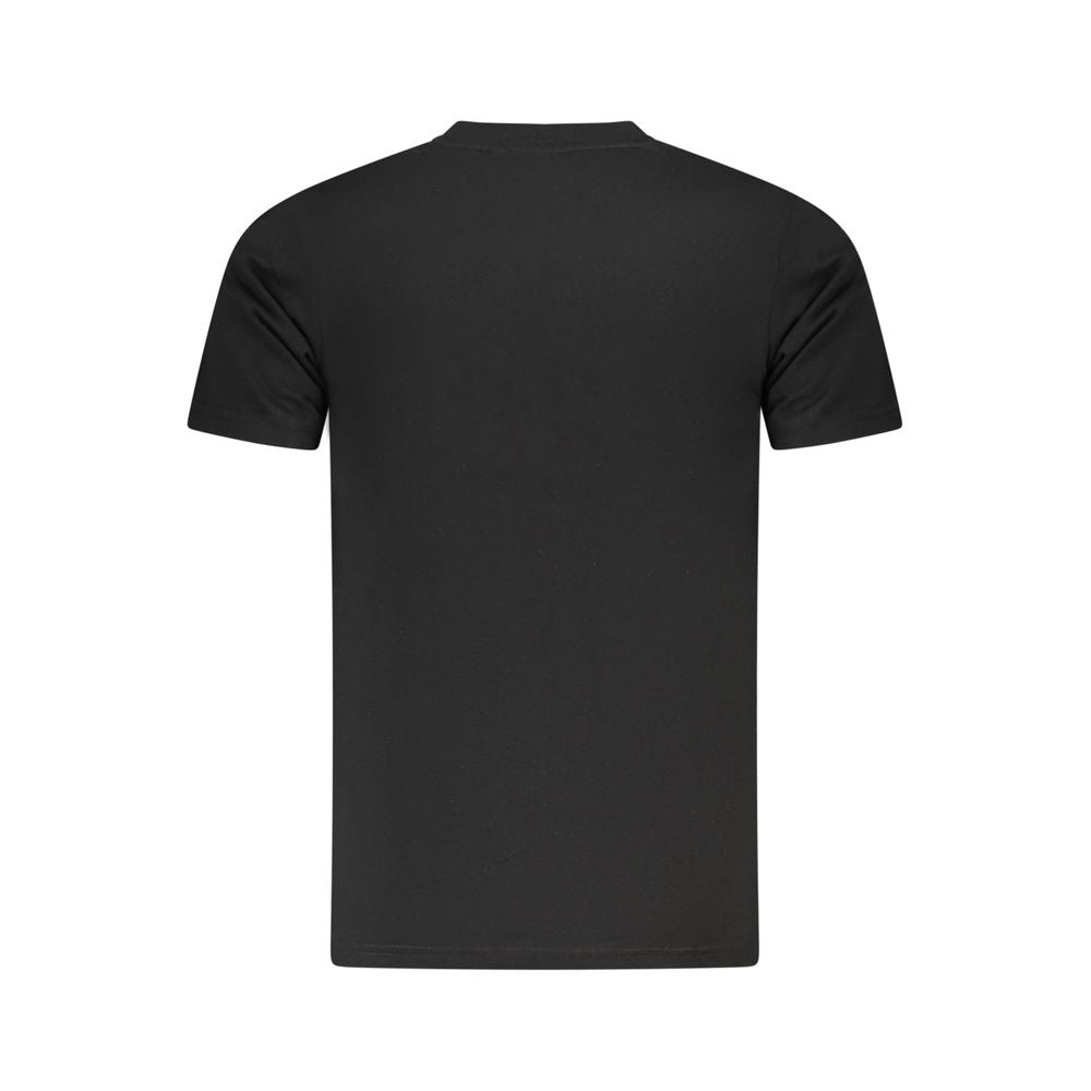 Back view of Cavalli Class Black Cotton Men T-Shirt featuring short sleeves and crew neck design.