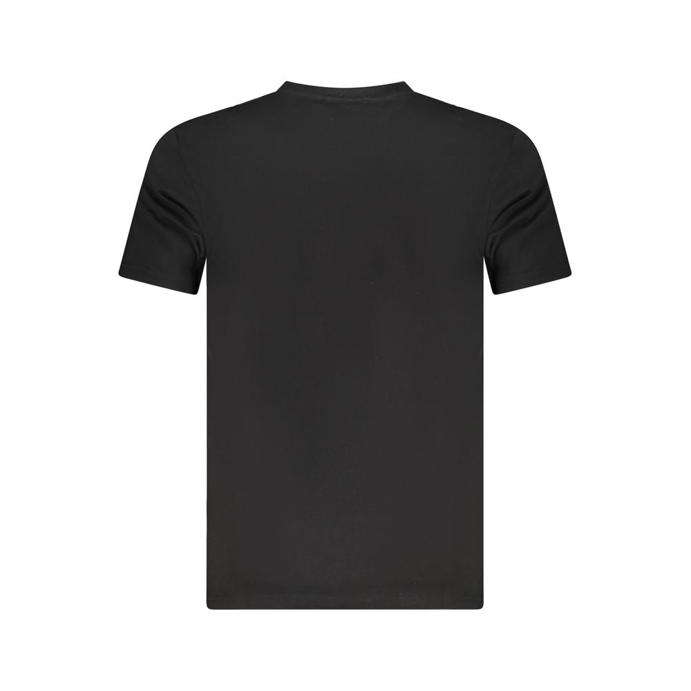 Back view of Cavalli Class Black Cotton Men T-Shirt featuring a sleek design and comfortable short sleeves.