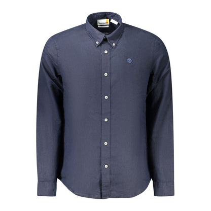 Timberland Blue Cotton Shirt with long sleeves, slim fit, button-down collar, and logo embroidery, ideal for casual or formal wear.