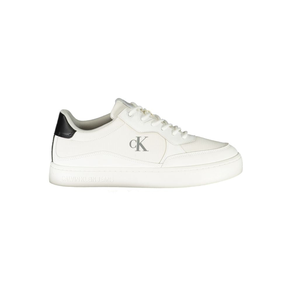 Calvin Klein White Polyester Men Sneaker with CK logo and black accents, showcasing modern design and removable footbed for comfort.