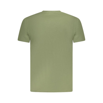 Back view of Cavalli Class Green Cotton Men T-Shirt, featuring short sleeves and a crew neck design.