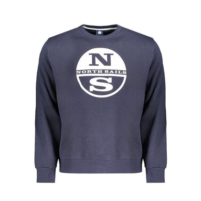 North Sails Blue Cotton Men Sweater with logo, comfortable crew neck, long sleeves, high-quality fabric, stylish casual wear.