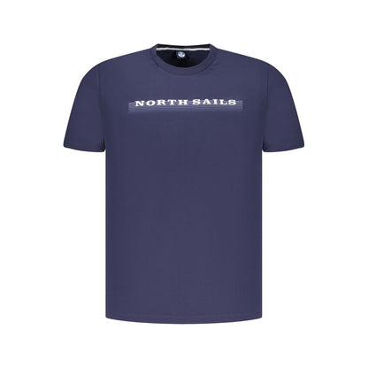 North Sails Blue Cotton Men T-Shirt with crew neck and logo print, perfect for casual wear.