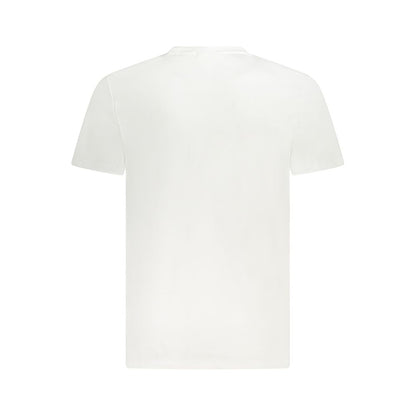Back view of Calvin Klein White Cotton T-Shirt with short sleeves, crew neck, and embroidered logo.