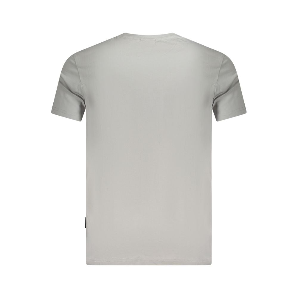 Back view of Napapijri Brown Cotton Men T-Shirt in light gray, short sleeves, crew neck, regular fit, featuring signature embroidery.