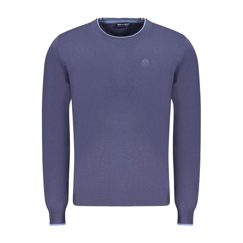 North Sails Blue Cotton Men Sweater with crew neck and logo embroidery, stylish long-sleeve for fashion-forward gentleman
