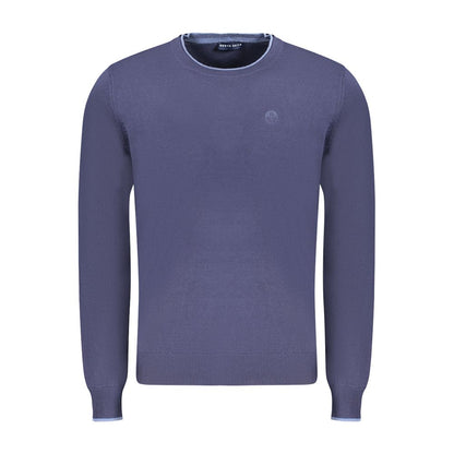 North Sails Blue Cotton Men Sweater with crew neck and logo embroidery, stylish long-sleeve for fashion-forward gentleman