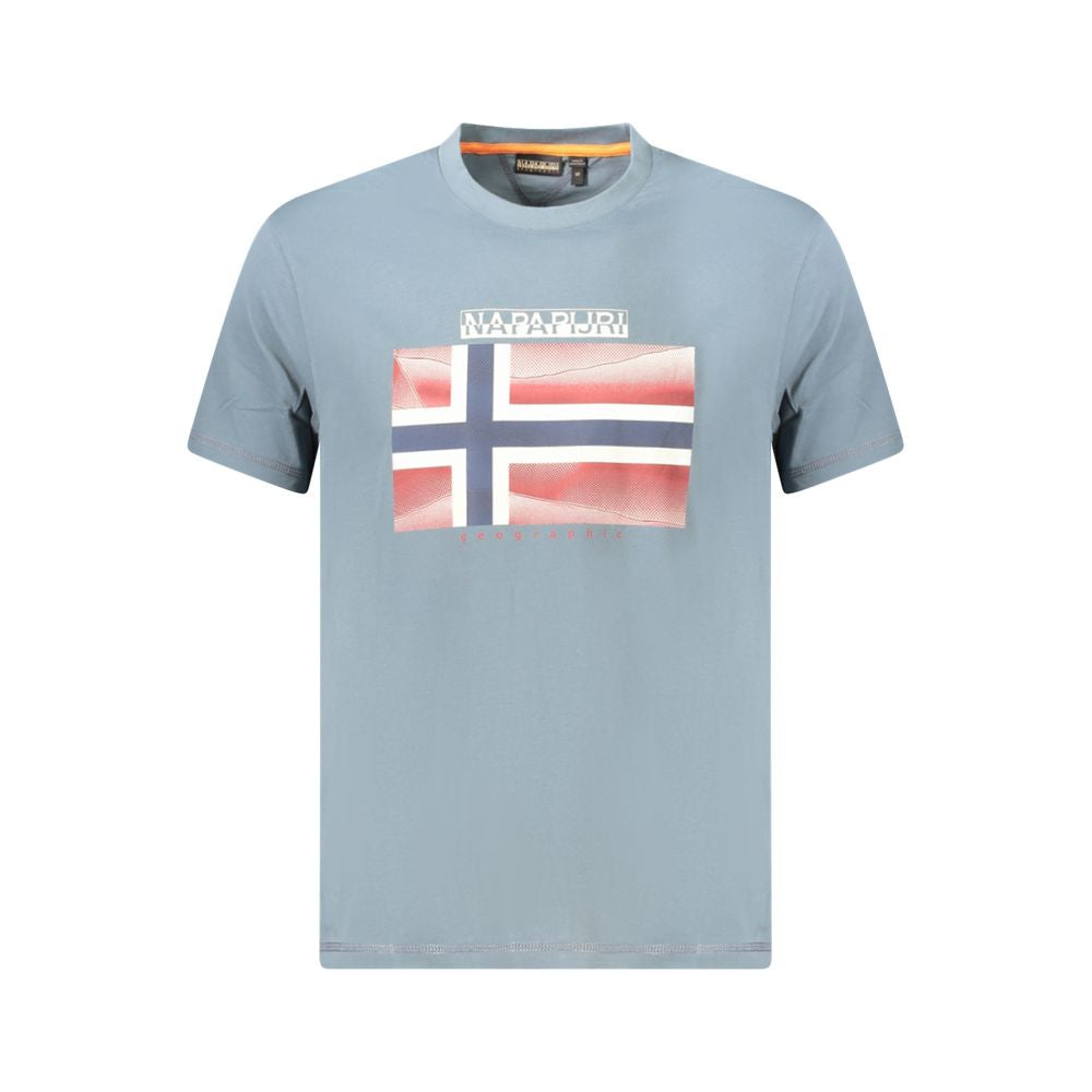 Napapijri Brown Cotton Men T-Shirt featuring a bold print and logo on a gray short sleeve design for casual style.