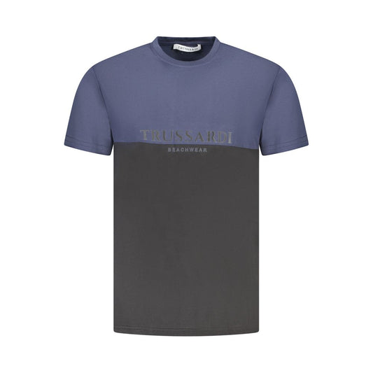 Trussardi Blue Cotton Men T-Shirt with two-tone design and logo print