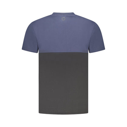 Trussardi Blue Cotton Men T-Shirt, back view showcasing two-tone design with contrasting details.