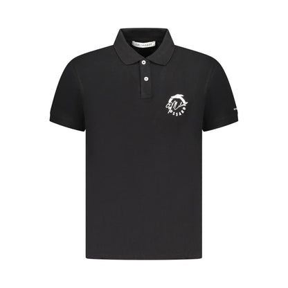 Trussardi Black Cotton Men Polo Shirt with short sleeves, two-button placket, and iconic logo showcasing casual elegance and stylish sophistication.