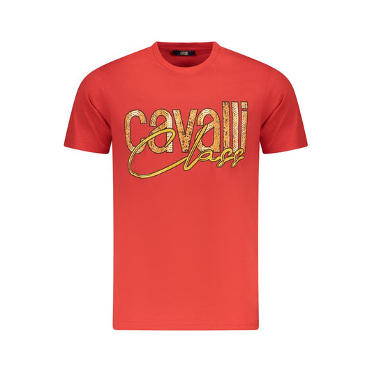 Cavalli Class Red Cotton Men T-Shirt with bold logo and crew neck design