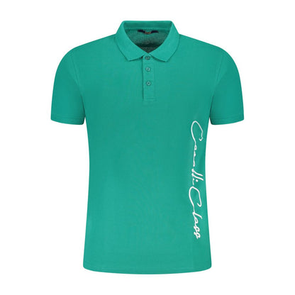 Cavalli Class Green Cotton Men Polo Shirt with short sleeves, button closure, bold green color, and Cavalli Class logo design