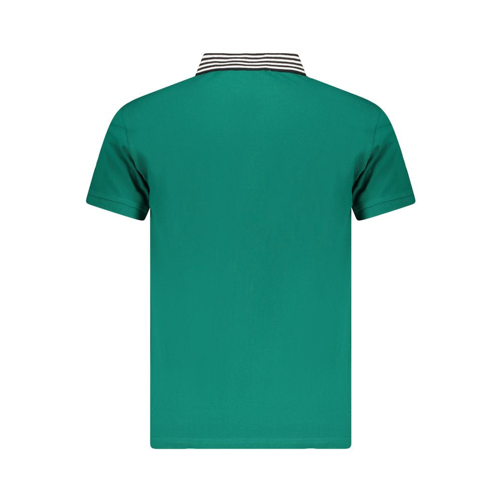 Cavalli Class Green Cotton Men Polo Shirt with contrasting collar, showcasing a sophisticated design in a vibrant green hue.