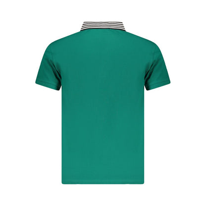 Cavalli Class Green Cotton Men Polo Shirt with contrasting collar, showcasing a sophisticated design in a vibrant green hue.
