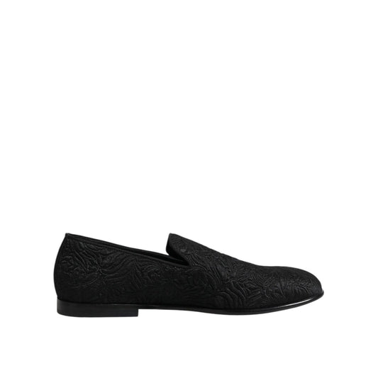 Dolce & Gabbana Black Jacquard Slip On Loafers Formal Shoes