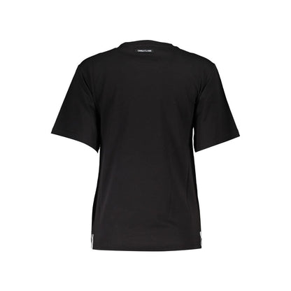 Back view of Cavalli Class Black Cotton Women Top with short sleeves and round neck.