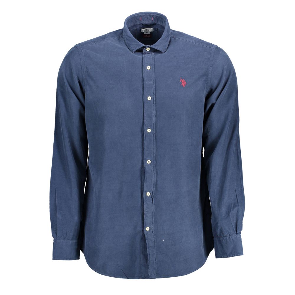 U.S. POLO ASSN. Blue Cotton Men Shirt with French collar and embroidered logo