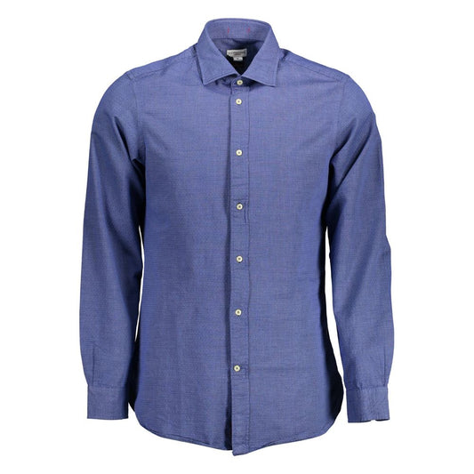 U.S. POLO ASSN. Blue Cotton Men Shirt with French collar and embroidered logo