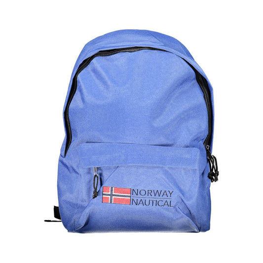Norway 1963 Blue Polyester Men Backpack with embroidery and logo, adjustable straps, a pocket, and a secure zip closure for explorers.