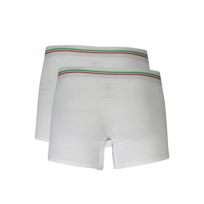 Aeronautica Militare White Cotton Men Boxer with elastic waistband, stylish duo-pack for modern comfort.