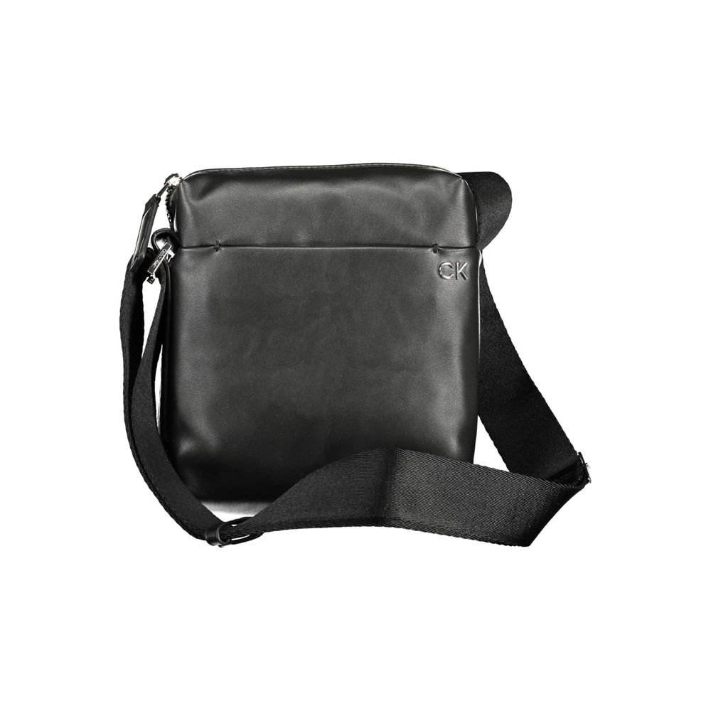 Calvin Klein Black Polyester Men Shoulder Bag with adjustable strap and external pocket, made from eco-friendly recycled materials.