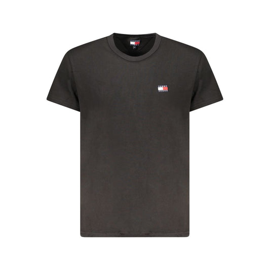 Tommy Hilfiger Black Cotton Men T-Shirt with crew neck and embroidered logo, made from 95% regenerative cotton.