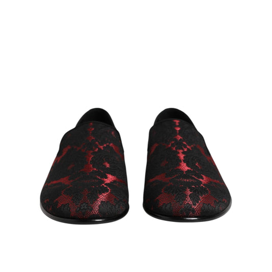 Dolce & Gabbana Red Black Jacquard Slip On Loafers Shoes MV7357-39